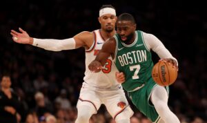 Jaylen Brown’s Painted Hairline Leaves Stain on Knicks Jersey in Viral NBA Moment